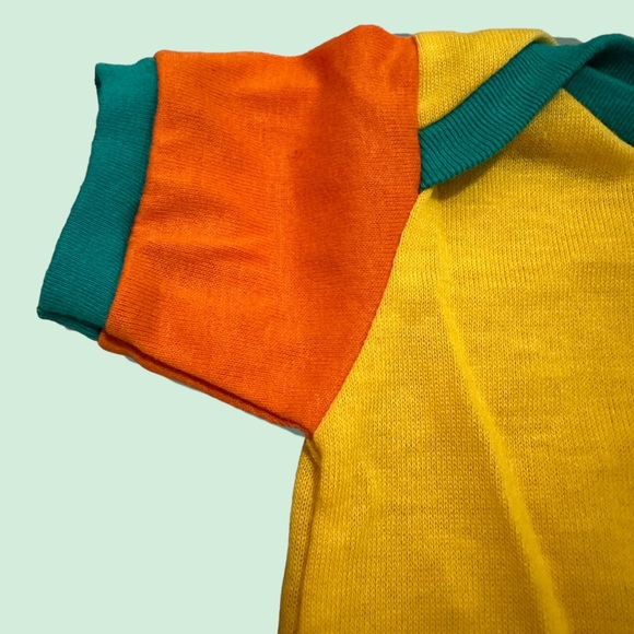 Set of Two Vintage Like New Short Sleeve One Pieces Yellow Orange Red Green - Picture 4 of 8